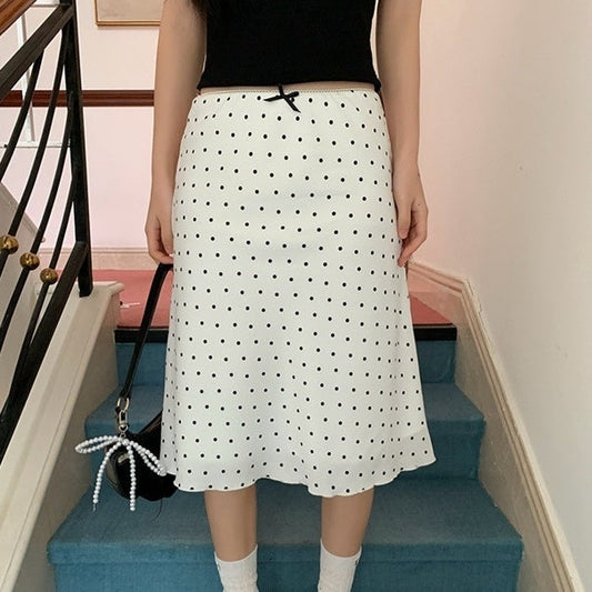 White Polka-dot High Waist Temperament French Minority Skirt
