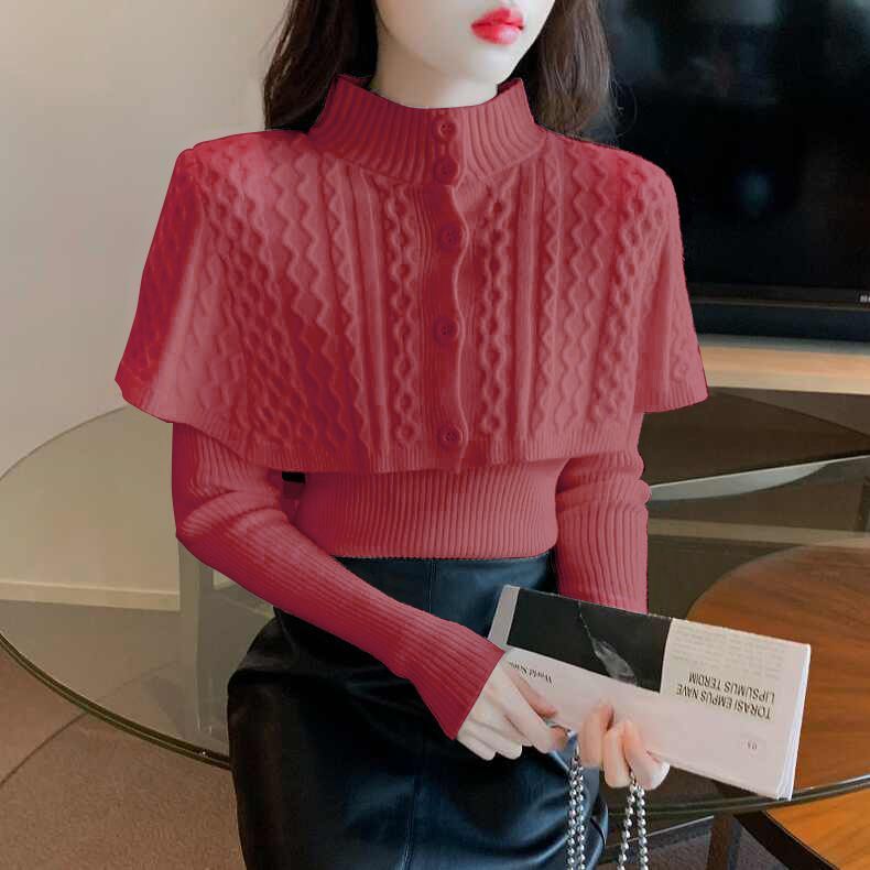 Women's Half Turtleneck Western Style Cable-knit Sweater Top