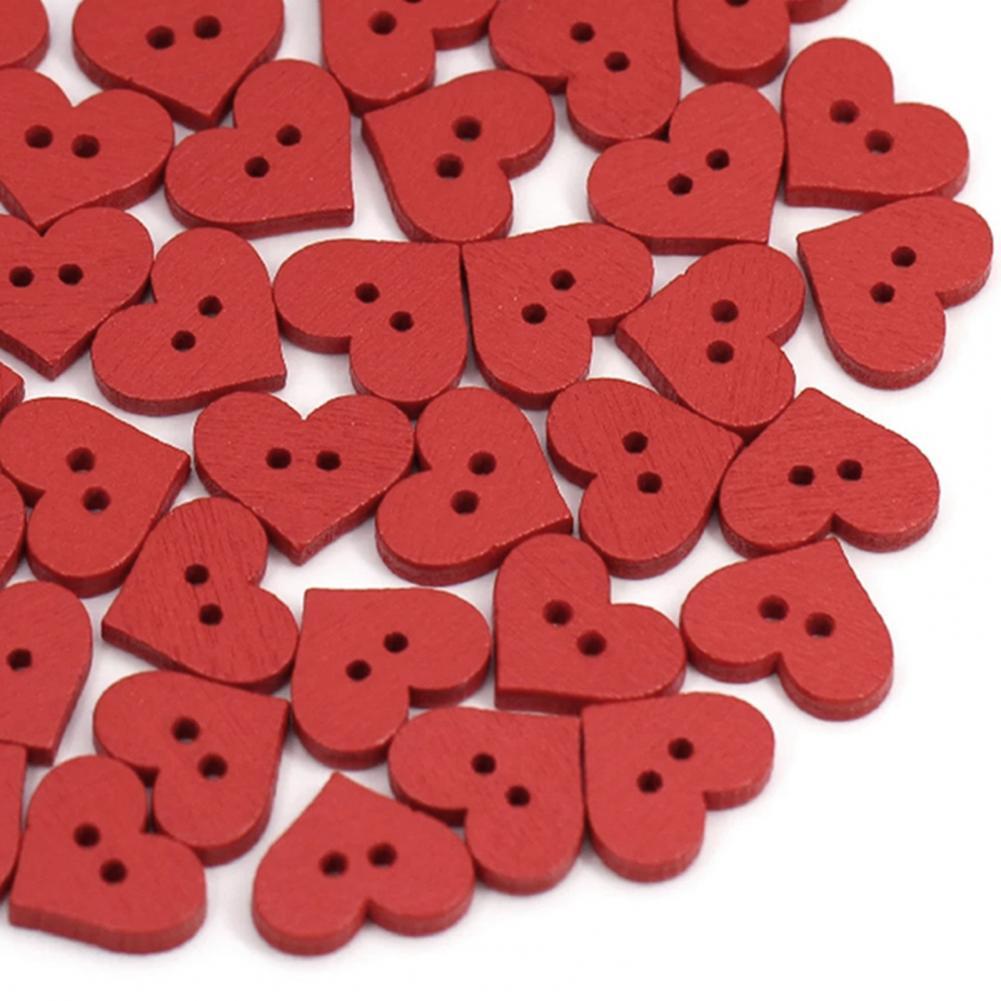 Red Heart Wooden Buttons Garment Accessories