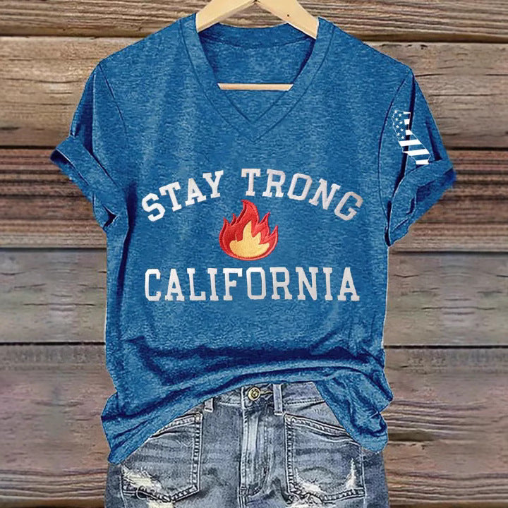 Women's V-neck Polyester T-shirt