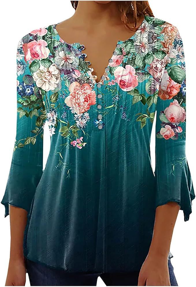 Women's Single-breasted Fashion V-neck Half-sleeve Top