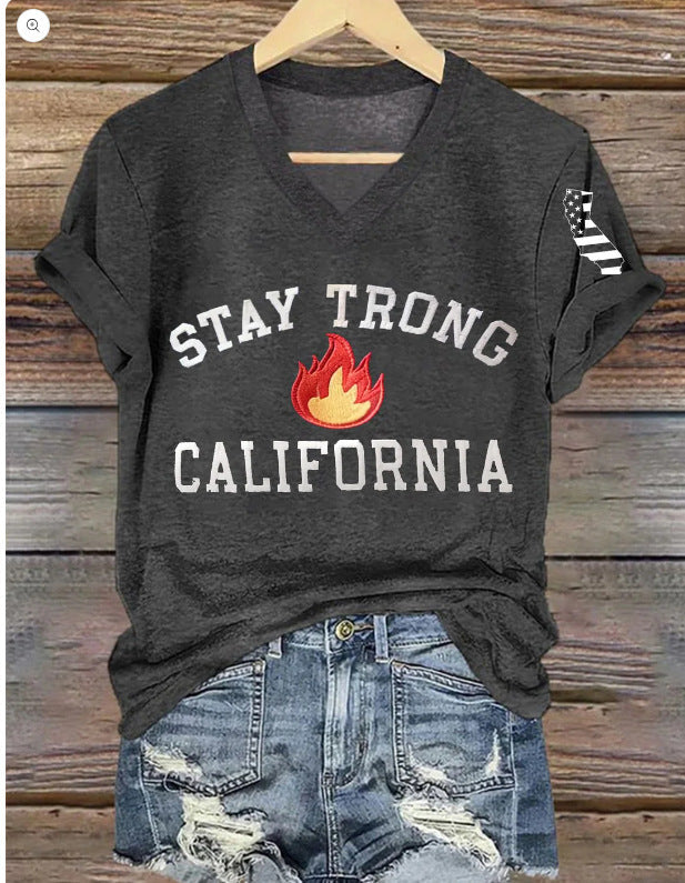 Women's V-neck Polyester T-shirt