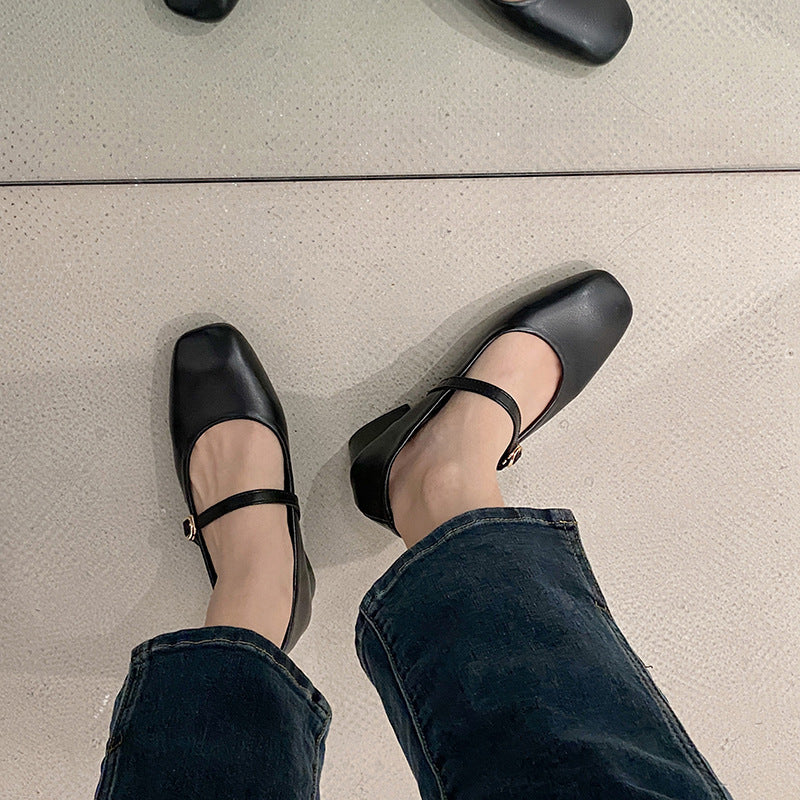 Retro Versatile Square Toe Shallow Cut Single Shoe