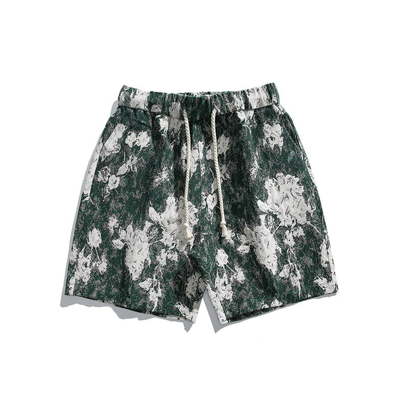 Loose American Retro Floral Shorts Men