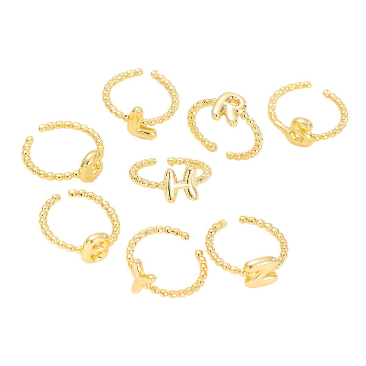 18K Gold Glossy Brass Balloon 26 PCs Letters Ring Fashion Jewelry