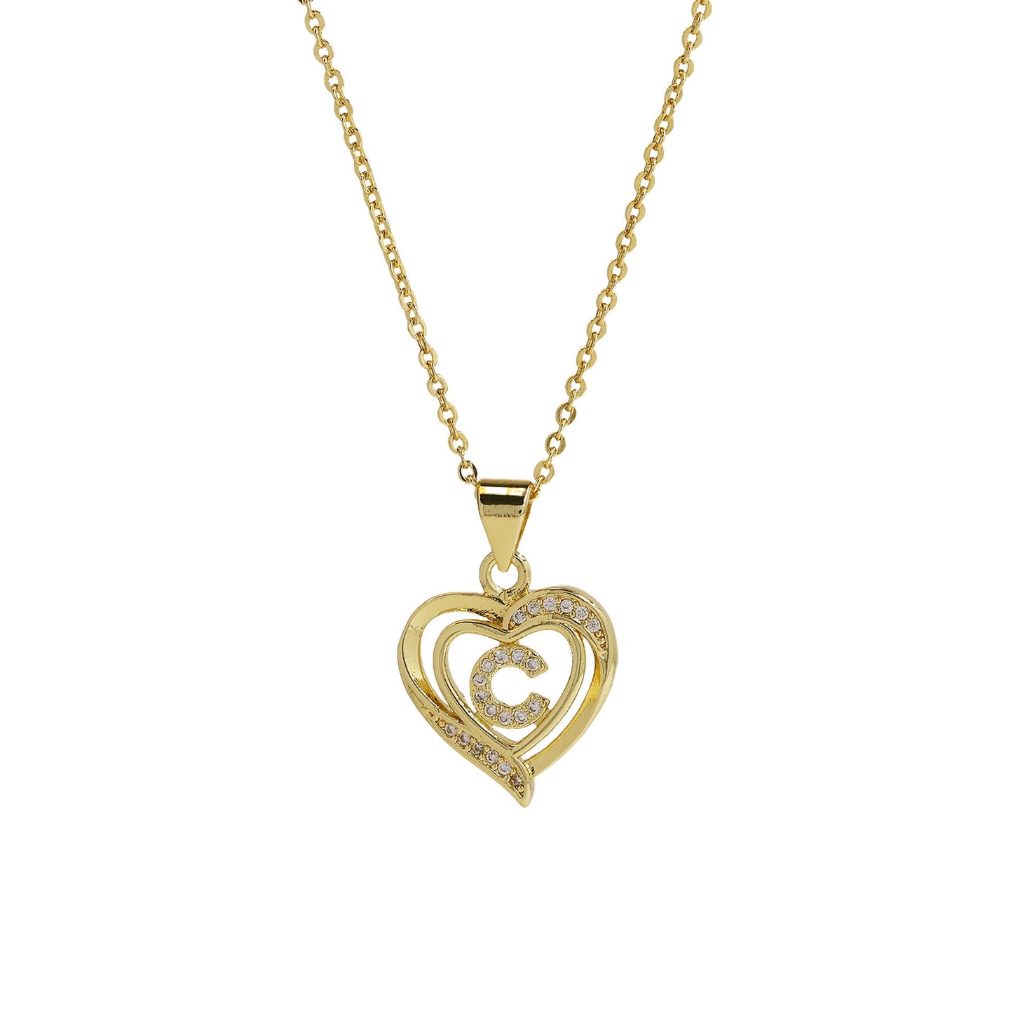 18K Brass Peach Heart 26 English Letters Necklace