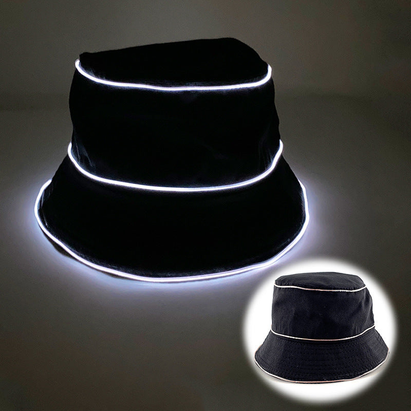 LED Luminous Embroidery Men's And Women's Solid Color Flat Top Sun Hat
