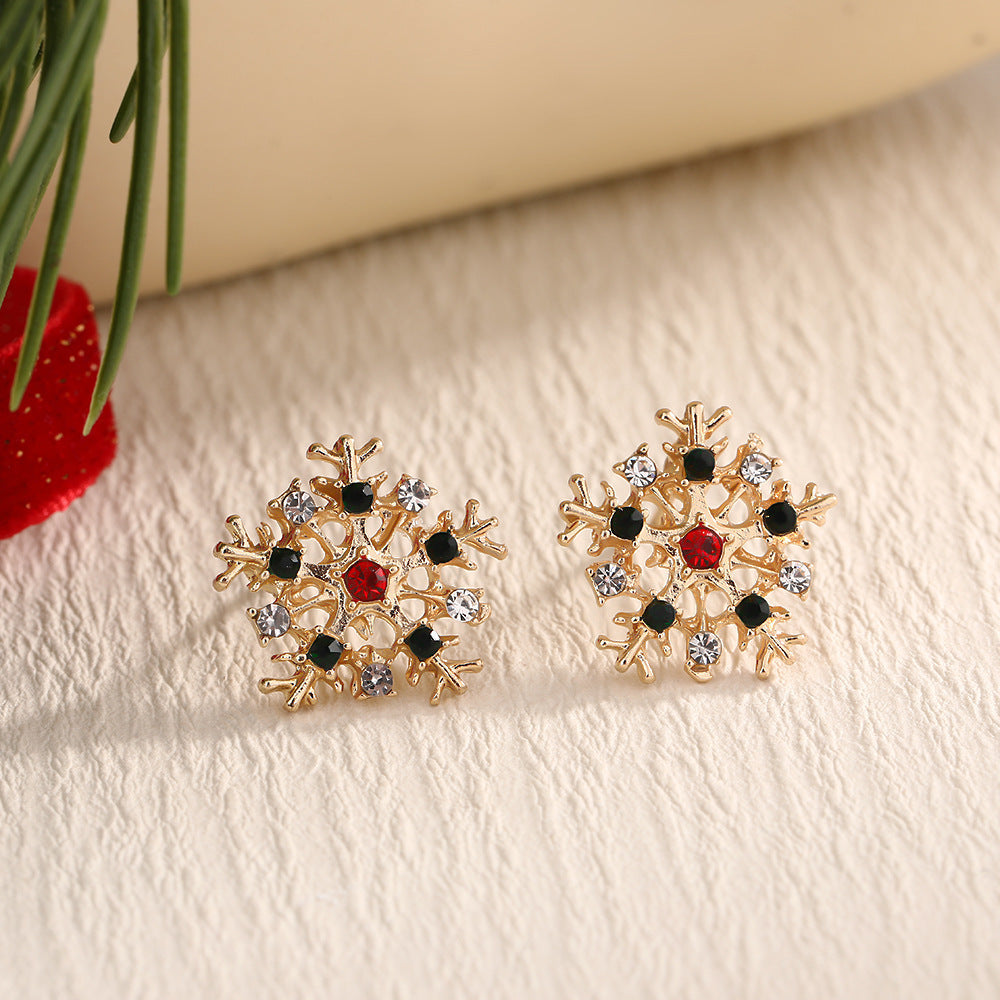 Christmas Fashion Elk Christmas Tree Snowflake Diamond Personalized Three-dimensional Cartoon Earrings