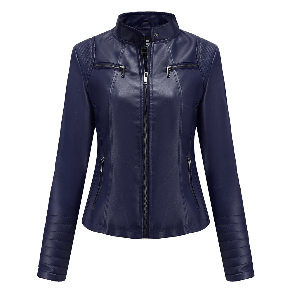 Women's Leather Thin Motorcycle Clothing Short Chic Women's Jacket