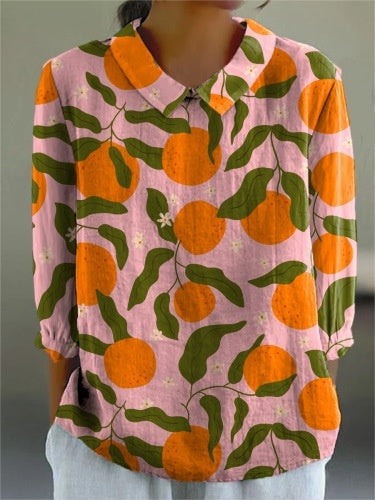 Women's Flower Digital Printed 34 Sleeves Shirt Top T-shirt Batch