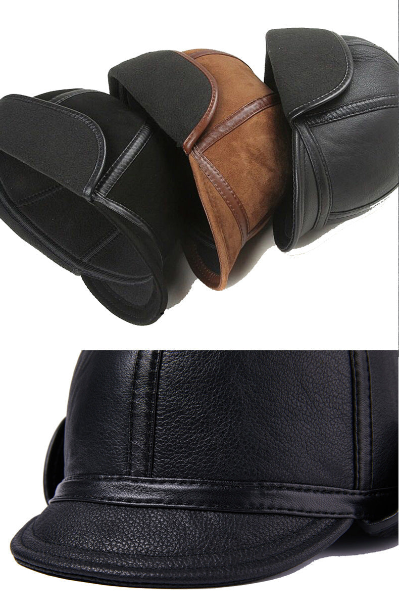 Casual Leather Men's Winter Sheepskin Velvet Thermal Outdoor Hat