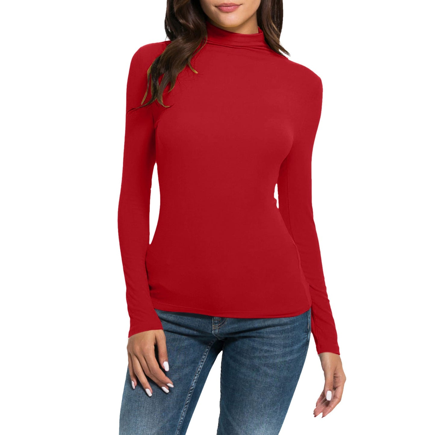 Women's Casual Long-sleeved Turtleneck Solid Color Top Bottoming Shirt