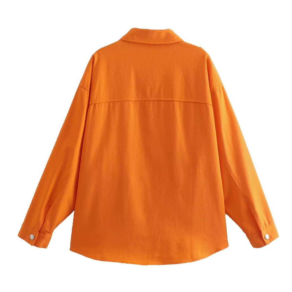 Oversized Loose Orange Imitation Denim Single-breasted Large Pocket Long Sleeve Women's Shirt