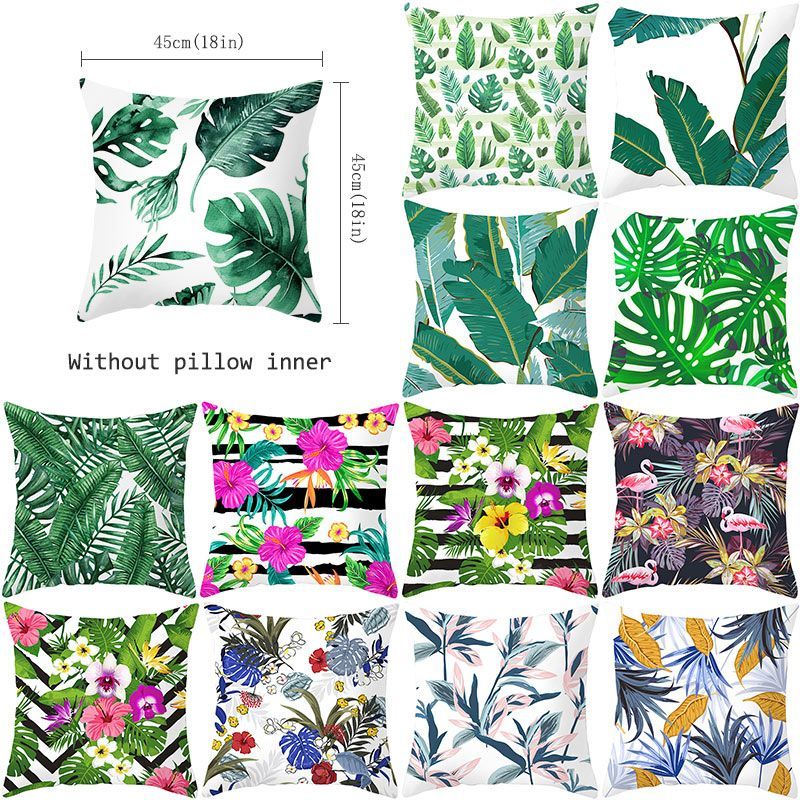 Summer Tropical Plants Decorative Pillowcase Green Leaves