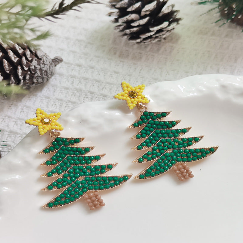 Dripping Oil Red Green Christmas Tree Cartoon Christmas Earrings