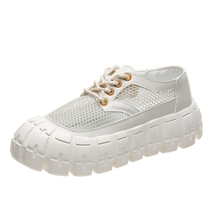 Round-toe Platform Sole Mid-heel Deep-mouth Single Shoe Lace-up Solid Color Women's Shoes