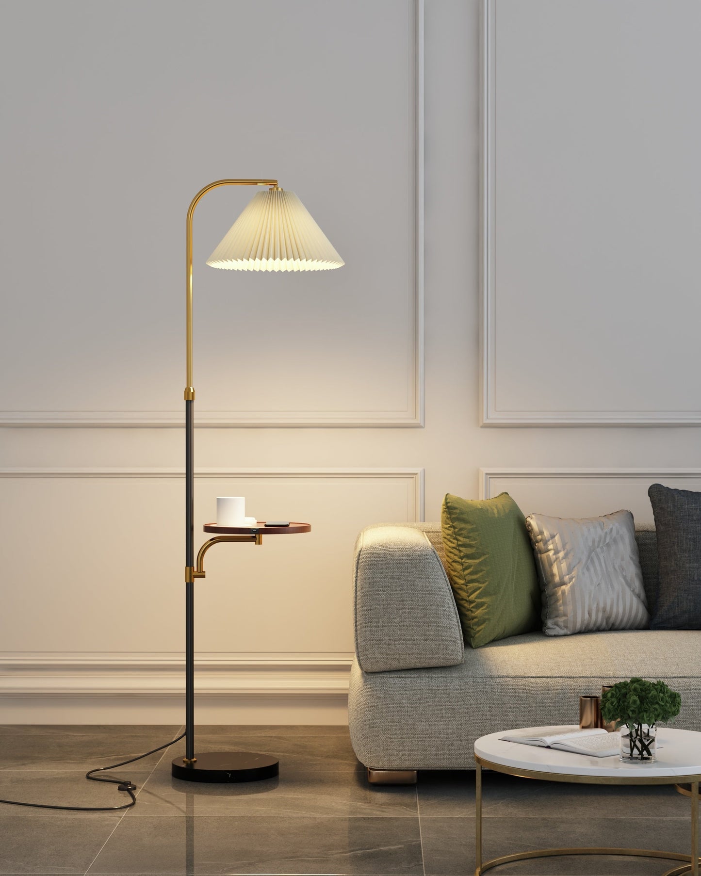 Pleated Living Room Sofa Floor Lamp Solid Wood Bedside Bedroom