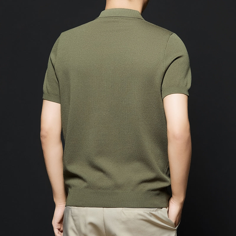 Summer Men's Short-sleeved Cardigan Sweater Polo Collar Top