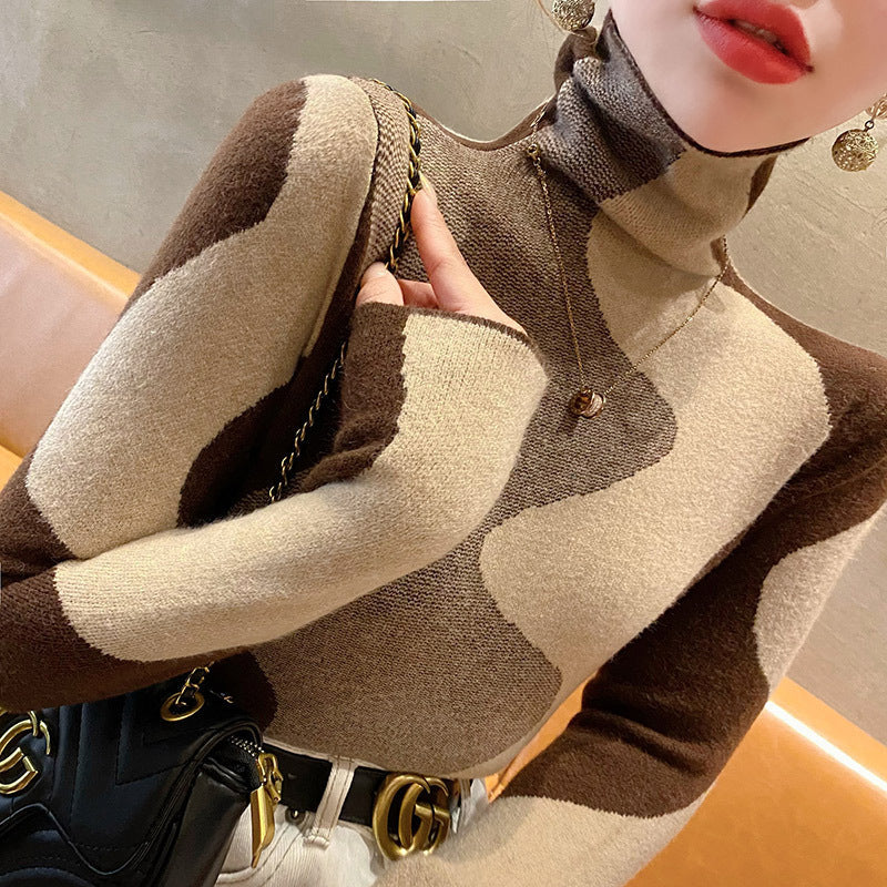 Autumn And Winter Undershirt High-grade Western Style Color Matching Winter Knitting Inner Wear