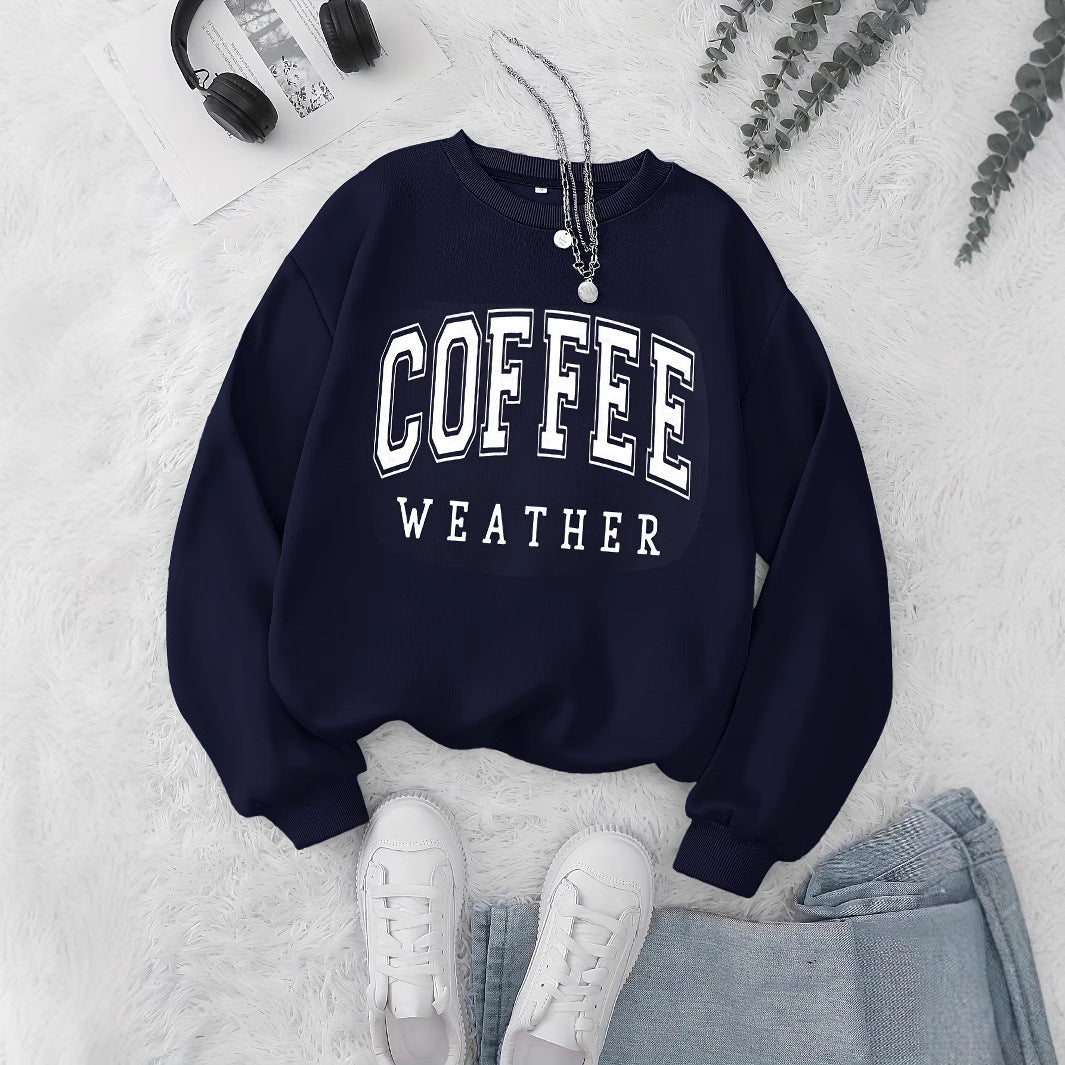 Brown Letters Printed Autumn Leisure Long Sleeve Round Neck Pullover Sweater Women