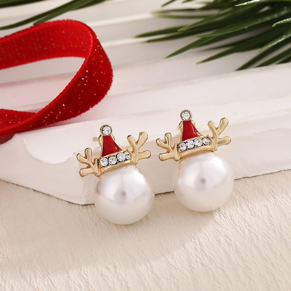 Christmas Fashion Elk Christmas Tree Snowflake Diamond Personalized Three-dimensional Cartoon Earrings