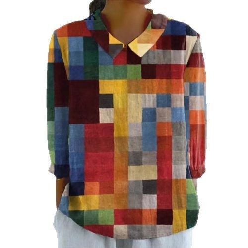 Women's Flower Digital Printed 34 Sleeves Shirt Top T-shirt Batch