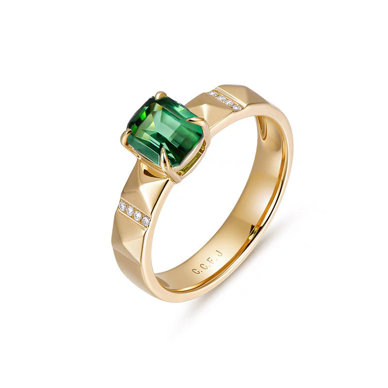 18K Gold Natural Tourmaline Light Luxury Advanced Couple Rings