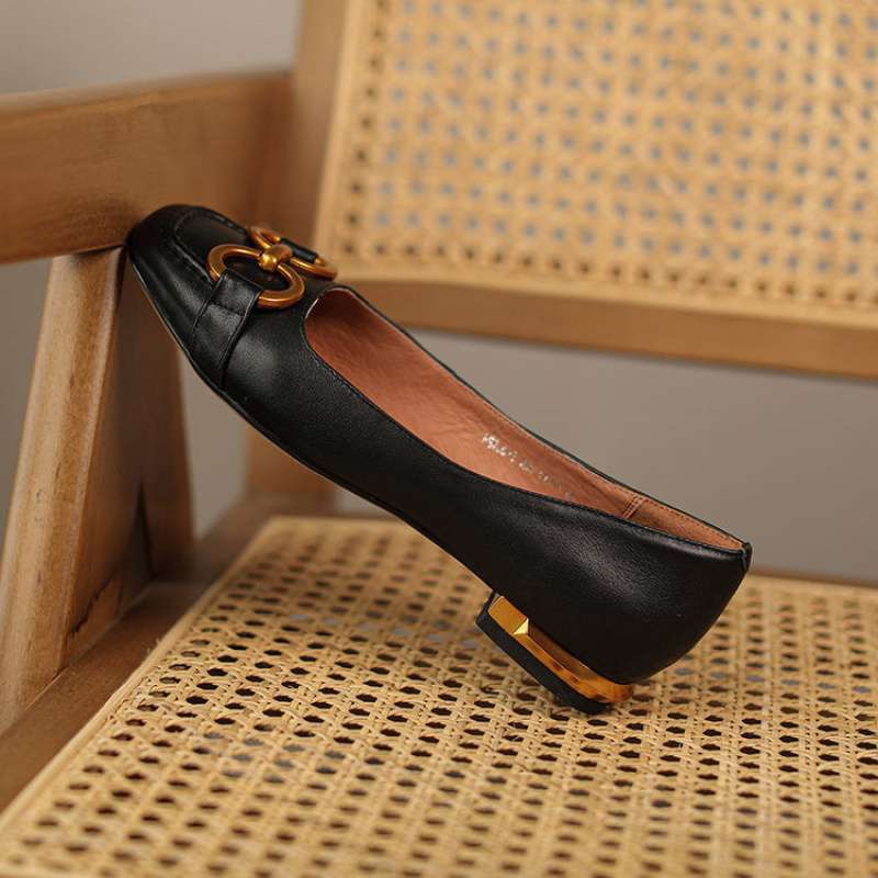 Pumps Low Heel Wanwan Lei Style Shallow Mouth Metal Flat Shoes