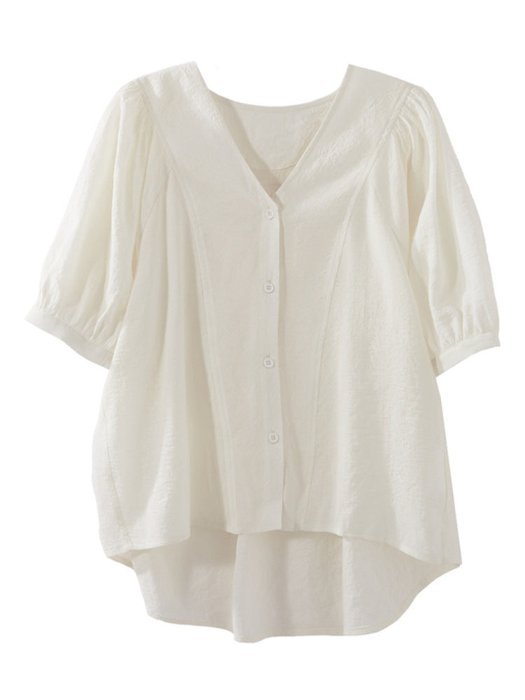 Retro French V-neck Short Sleeve Shirt