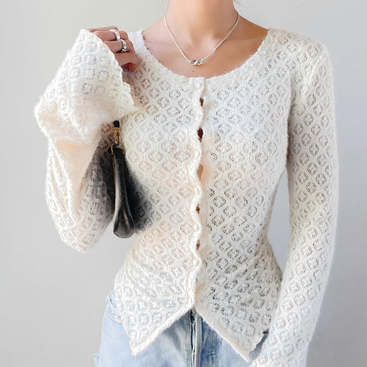 Fashion Slim Jacquard Lace Long Sleeve Cardigan Top