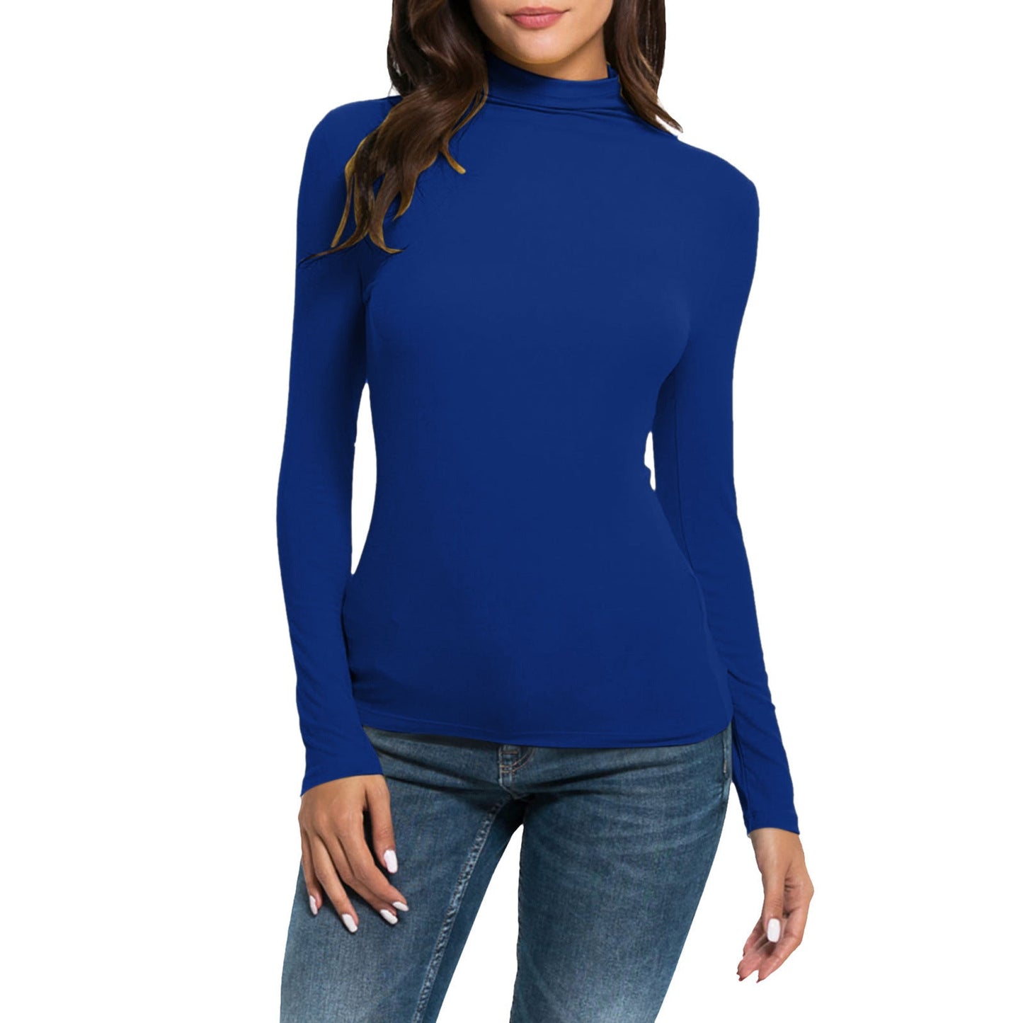 Women's Casual Long-sleeved Turtleneck Solid Color Top Bottoming Shirt