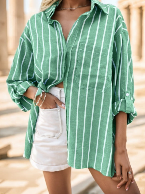 Women's Spring  Summer Loose Casual Striped Raglan Sleeve Blouse Women Shirt