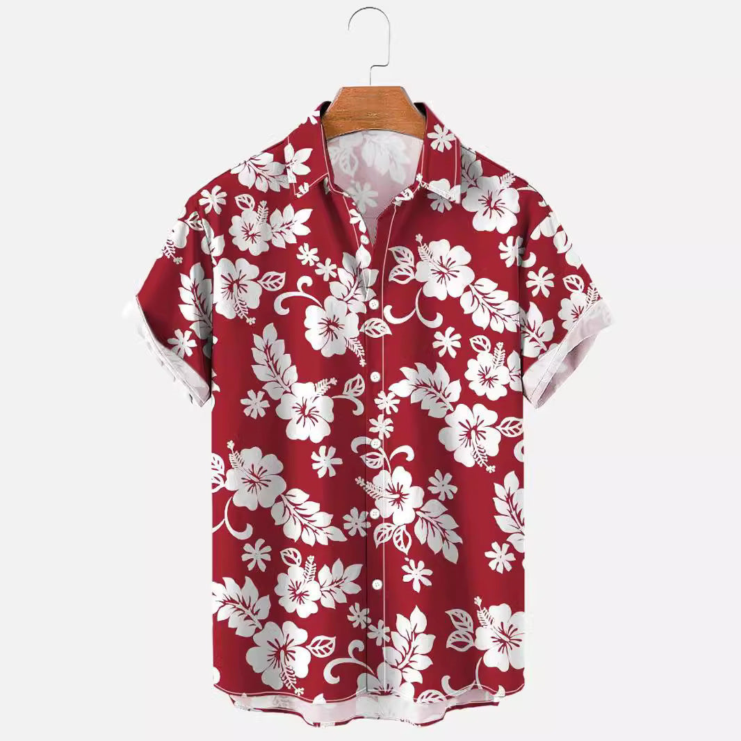 Summer Flower Pattern Seaside Men's Clothing Print Shirt