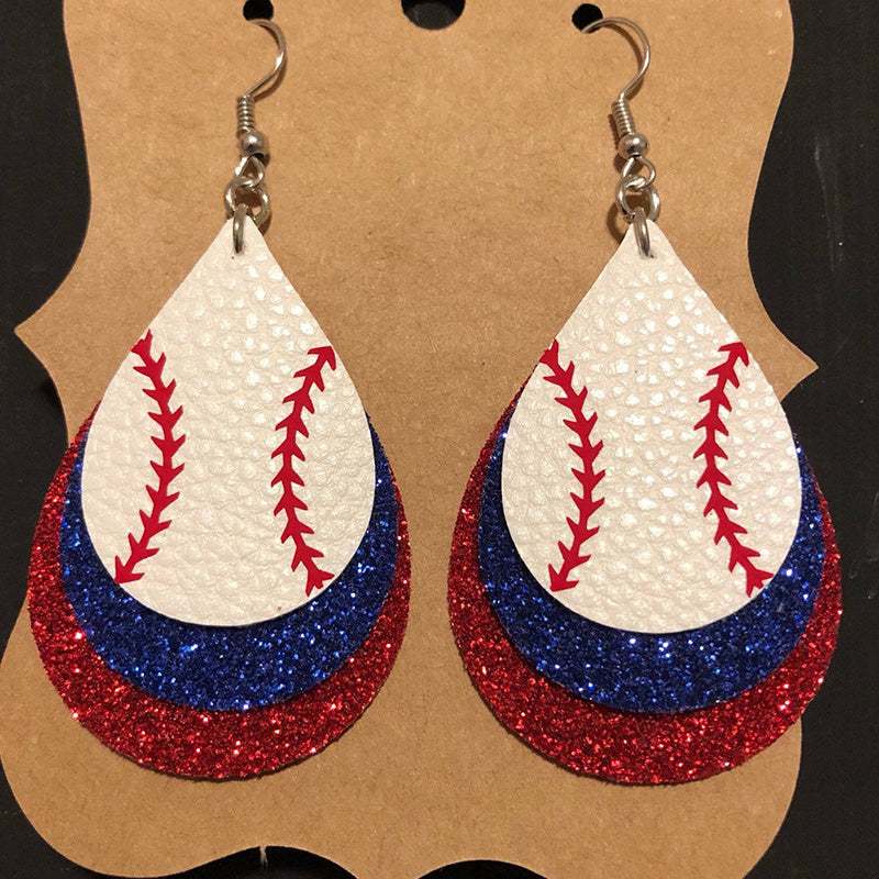 Baseball Earrings Multilayer Sequined Earrings American Flag Earrings Sports Basketball Leather Earrings