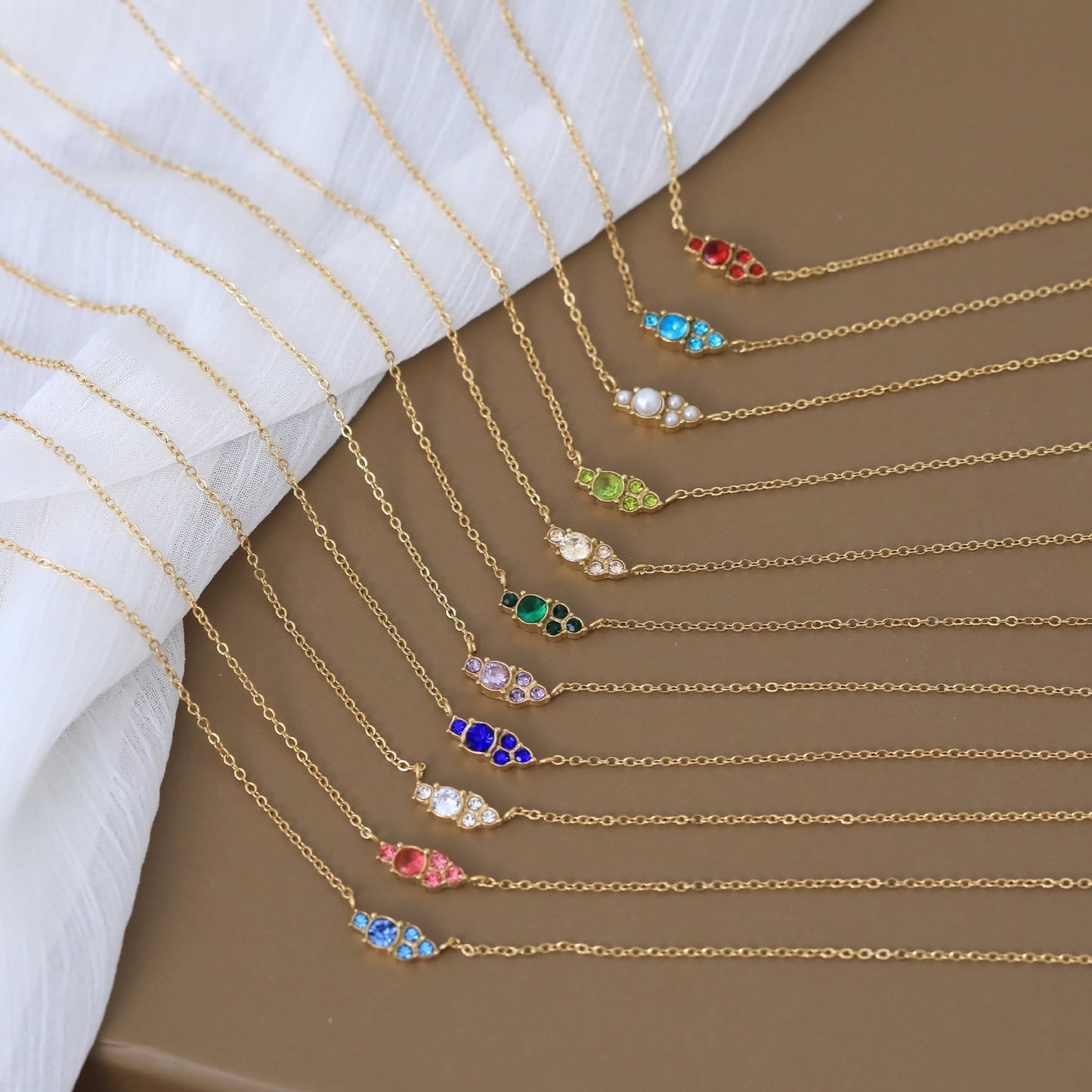 Twelve Birthstone Necklace Women's Simple Color Gem Necklace