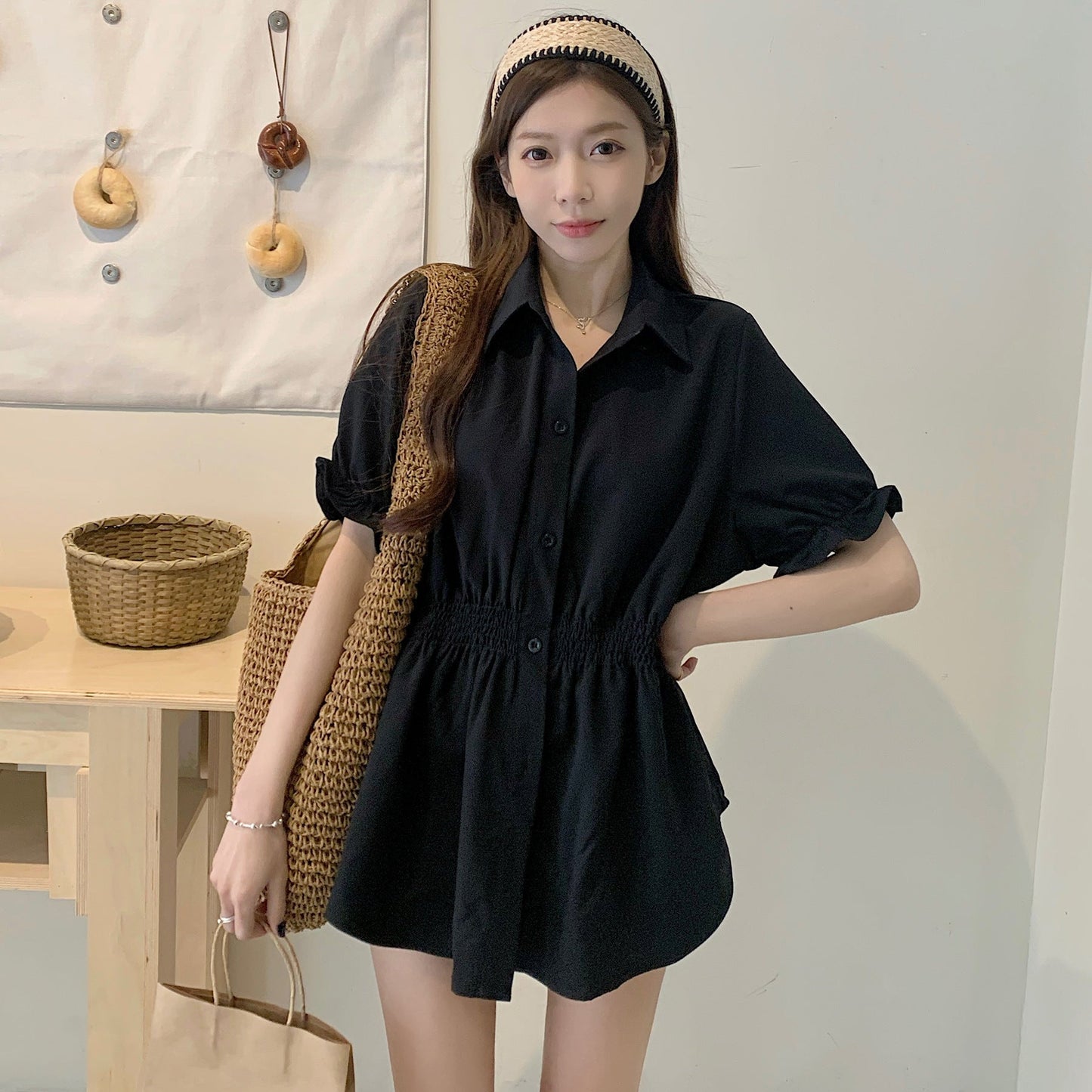 New Korean Style Fashion Waist-controlled Belly Covering Western Style Shirt Women