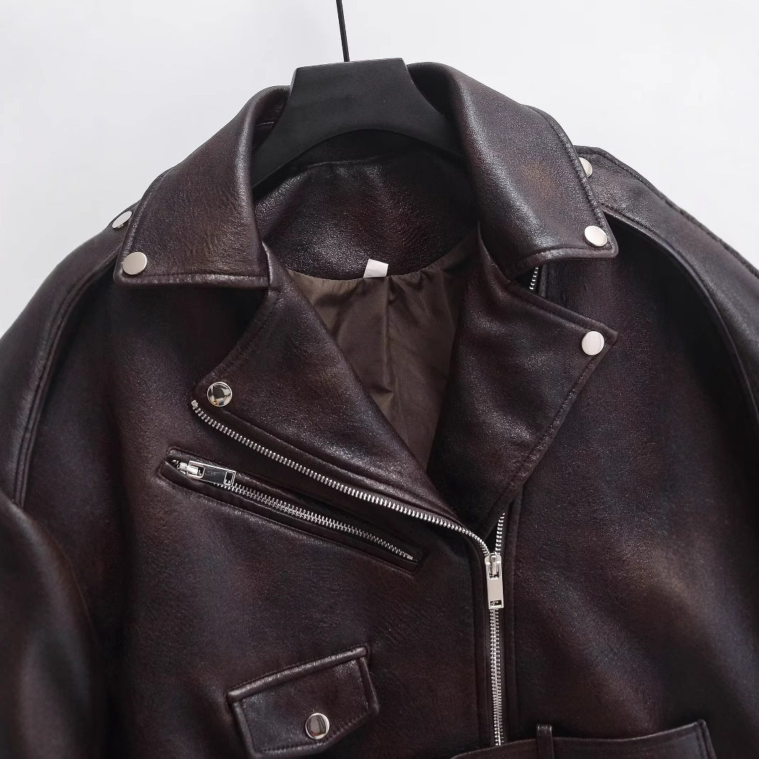 Women's Lapel Faux Leather Coat Fashion