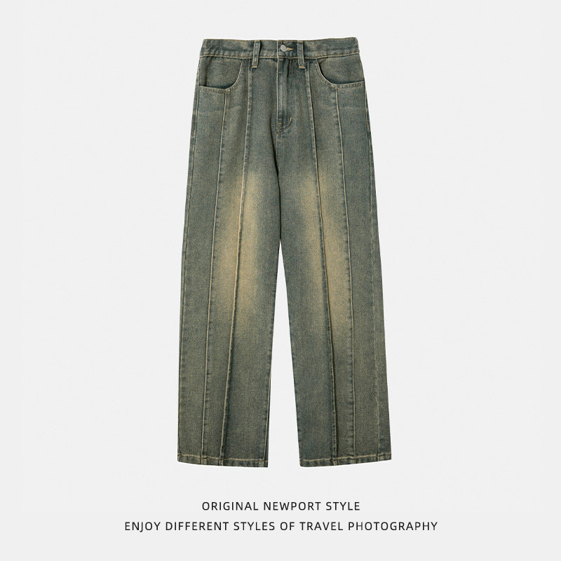 Split Structure American High Street Jeans Autumn Three-dimensional Stitching Design