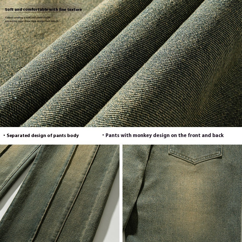 Split Structure American High Street Jeans Autumn Three-dimensional Stitching Design