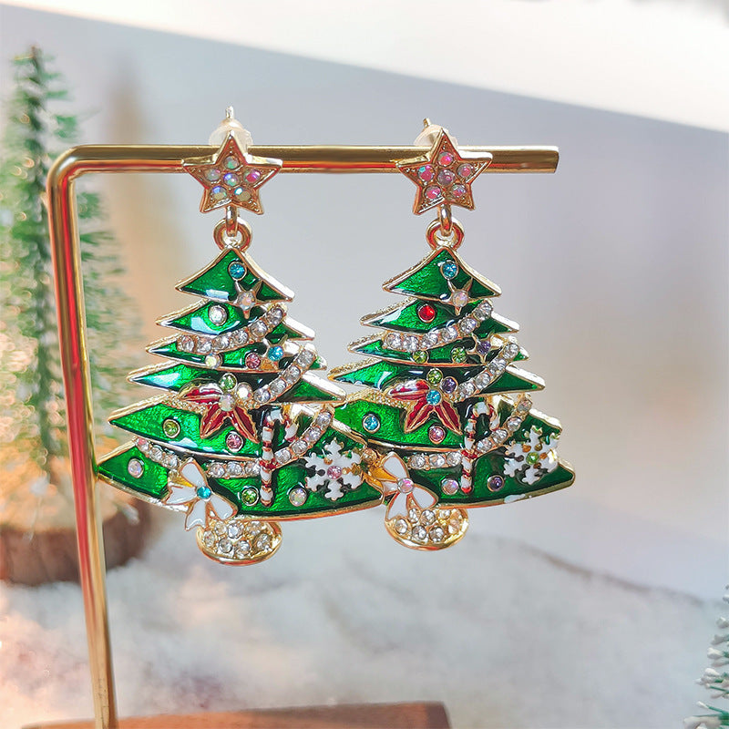Diamond Christmas Tree Brooch Female Creative Christmas Tree Earrings