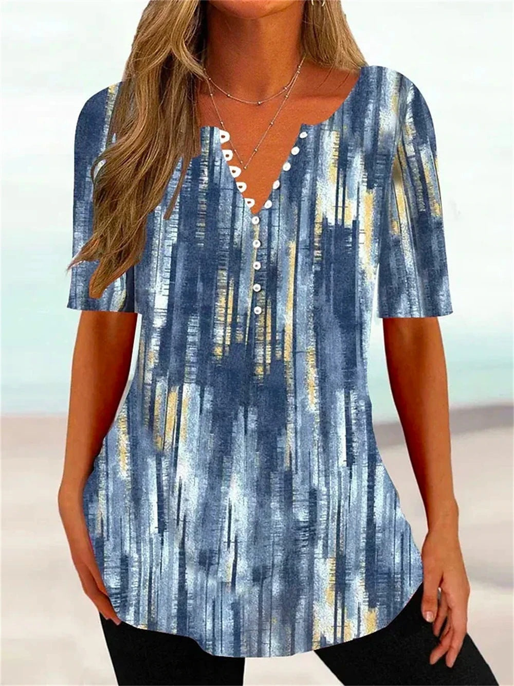 Digital Printing Women's Loose And Comfortable Single-breasted Short Sleeve