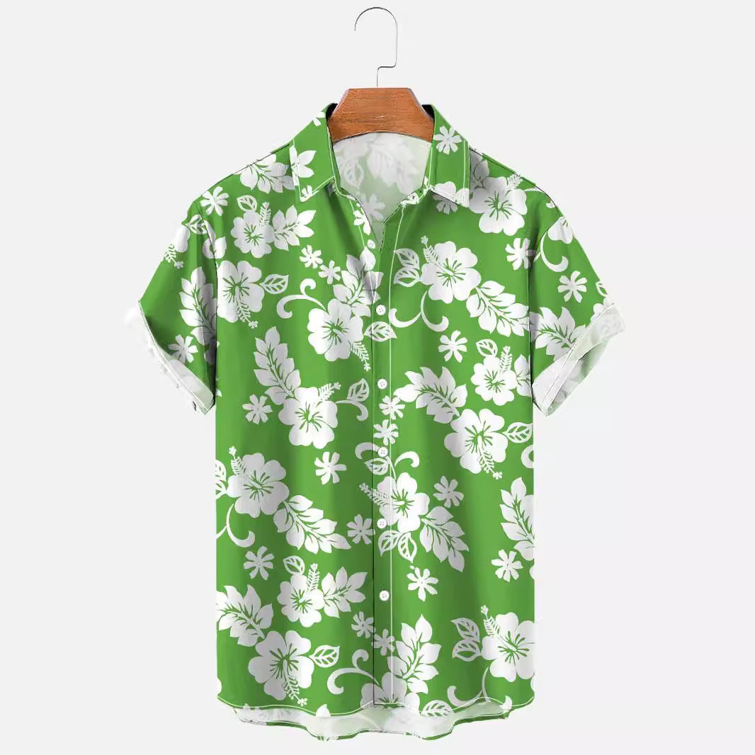 Summer Flower Pattern Seaside Men's Clothing Print Shirt