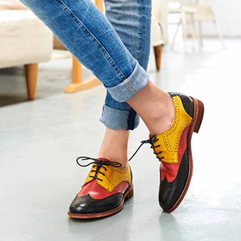 Comfortable Low Heel Oversize Lace Up Color Blocking Single Shoe