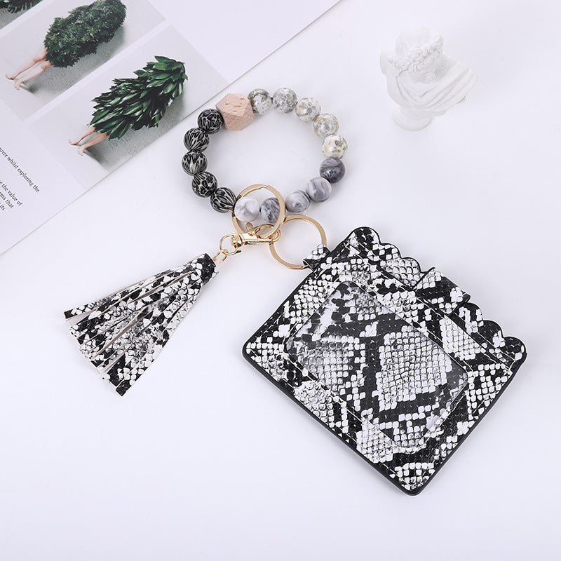 Silicone Bead Bracelet Card Bag Pu Tassel Women's Purse