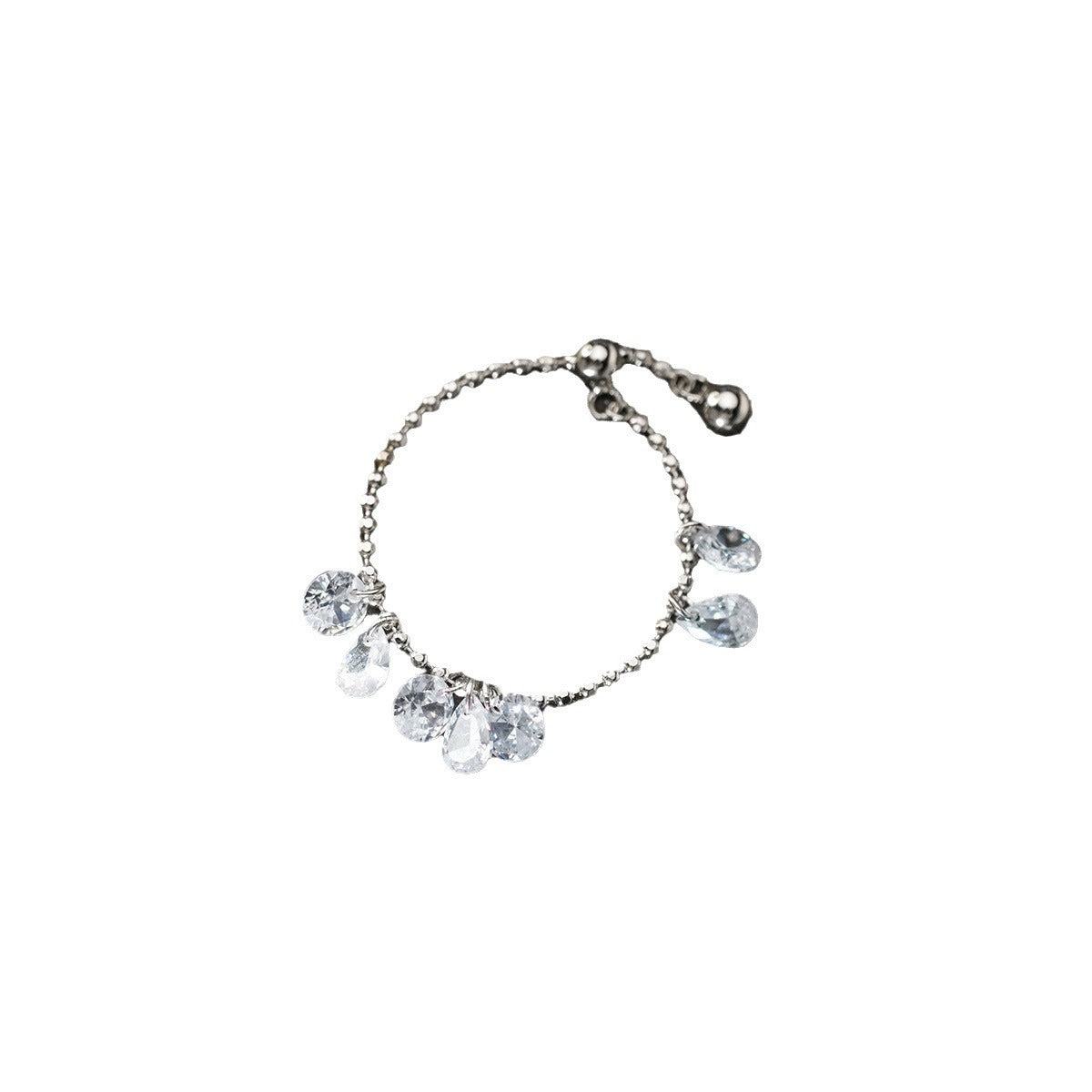 Sterling Silver Round Diamond Water Drop Ring Fashion