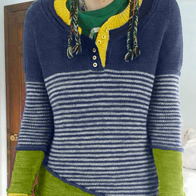 Autumn New Striped Color Matching Sweater Women's Casual Sweater