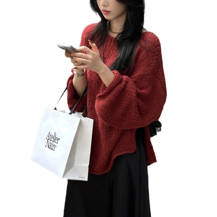 Women's Casual One Neck Loose And Lazy Style Knitted Sweater