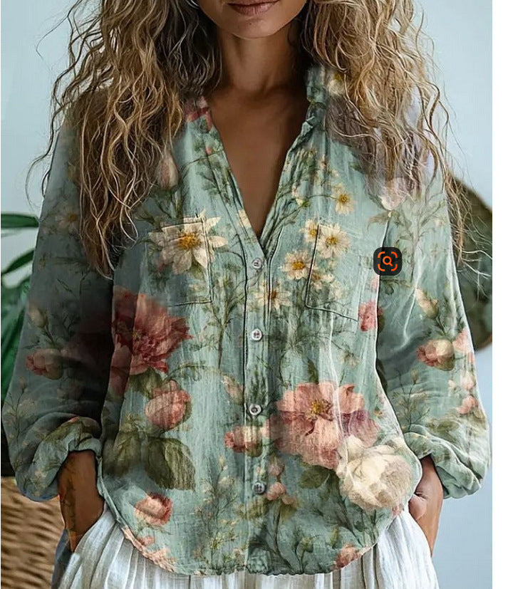 3D Printed Abstract Pattern Women's Long-sleeved Blouse