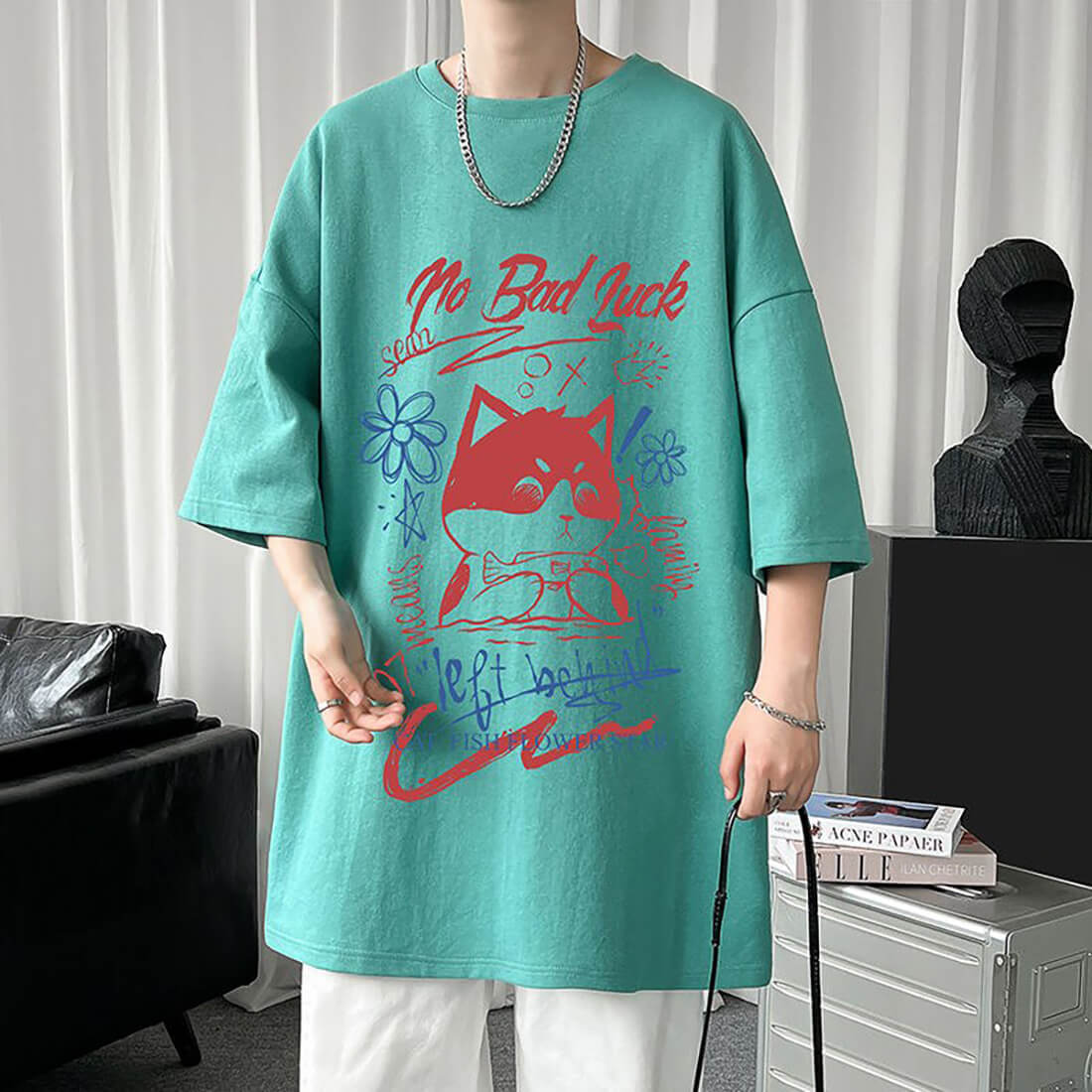 White Half Sleeve Cute Cat T-shirt Top