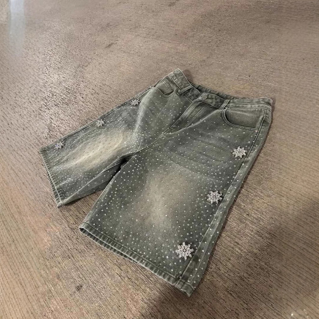 Hot Drilling Washed Denim Shorts
